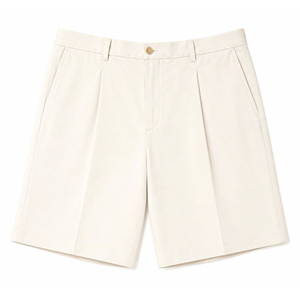 Tommy Bahama Men's Beige Solid Silk Chino Pleated Shorts Zip Pockets
